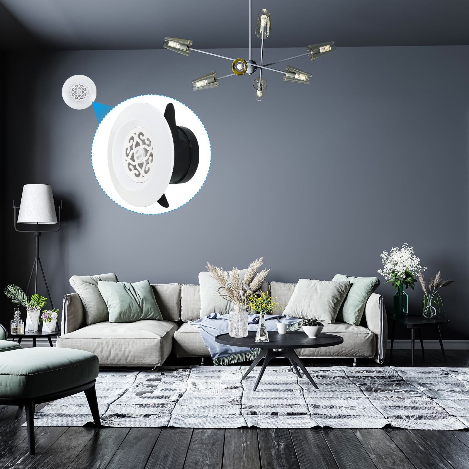 Uxcell 6 Inch Round Air Vent 2pcs Adjustable Ceiling Diffuser Grill Cover ABS Louver Soffit Vent with Screen White
