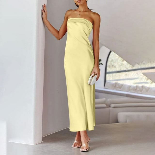 LOVZFMLL Robes Robe Tube Dos Nu en Satin Ajouré pour Femmes