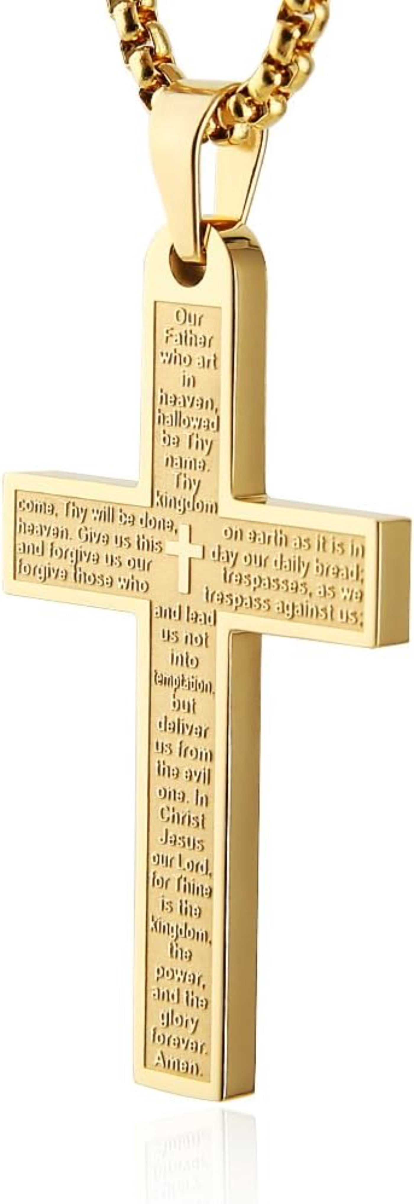 Celvieroot Stainless Steel Mens Womens Cross Necklace Lord's Prayer Pendant, 4 Colors Available