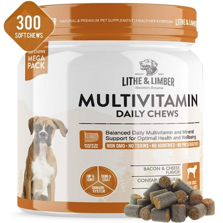 New Developed Breakthrough Formula Daily Multivitamin Chews Glucosamine for Dogs - Non GMO Optimal Health & Well being Vitamin and Supplements - 300 (Best Dog Multivitamin Supplement)
