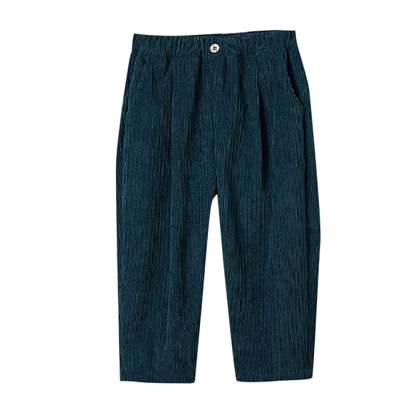 CPNG Girls Vintage Corduroy Pants Spring Autumn Loose Casual Pants Straight Wide Leg Elastic Waist Baggy Pants(Green,7-8 Years)
