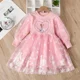 thumbnail image 3 of Vestido de malla de dibujos animados para niñas, moda de otoño, vestidos de princesa Elsa de Frozen, vestidos para niños, manga larga abullonada, disfraz de encaje plisado, ropa para niñas, 3 of 5