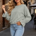 thumbnail image 2 of Womens Crewneck Sweatshirt Long Sleeve Ruched Ruffle Cuff Cropped Pullover Loose Fit Casual Fashion Sweatshirt, 2 of 7