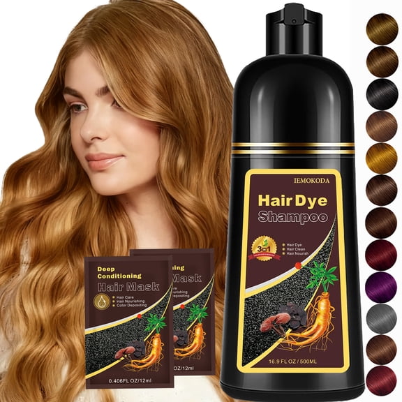 Hair Dye Shampoo 3 in 1, Professional Semi-Permanent Color Shampoo for Women & Men, Easy To Use,16.9 Fl Oz(Golden Brown)