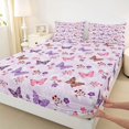 thumbnail image 3 of Homewish Boho Butterfly Twin Sheet Sets,Rustic Flower Twin Fitted Sheet,Pink Purple Flat Sheet For Girls Kids,Luxury Bedroom Decor,3-Piece, 3 of 7