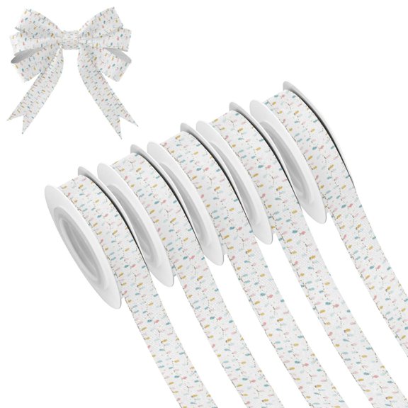 5 Rolls Christmas Ribbon 1.5 inch Wide Decorative Ribbon for Gift Wrapping and Holiday Decorations Minimalist Christmas Lights Pattern