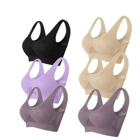 TrendVibe365 Padded Sports Bras for Women Plus Size Pack of 6 Mesh Wireless Push up Bralettes Padded U Back Wide Strap Supportive Bustier Full Coverage Crop Tank Top Cute Lingerie Brown 4XL