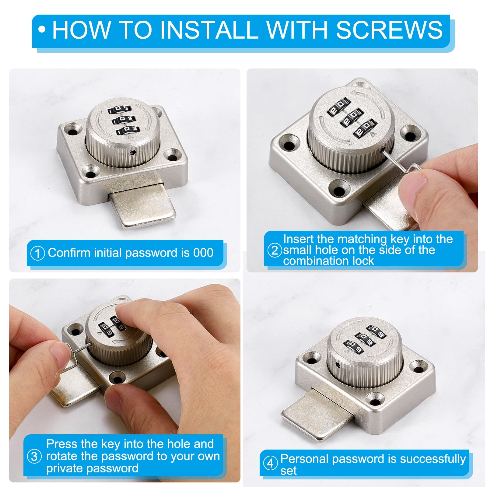 Uxcell Combination Cabinet Latch Zinc Alloy Keyless Drawer Lock, Copper 2 Pack