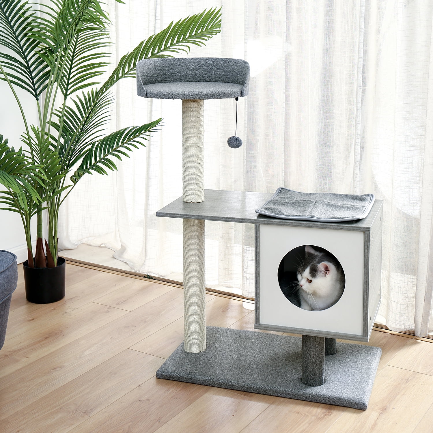 Kepooman Cat Tree, Kitten Tower with Scratching Post for Indoor Home, Cat Activity Condo with Spacious Condo and Large Perch, Grey Kepooman Cat Tree, Kitten Tower with Scratching Post for Indoor Home, Cat Activity Condo with Spacious Condo and Large Perch, Grey
