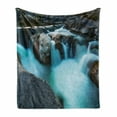 thumbnail image 1 of Landscape Soft Flannel Fleece Throw Blanket, Waterfall Basalt Rocks Rural Scenery National Park Nature Woods Photo, Cozy Plush for Indoor and Outdoor Use, 50" x 70", Sky Blue Grey Green, by Ambesonne, 1 of 6