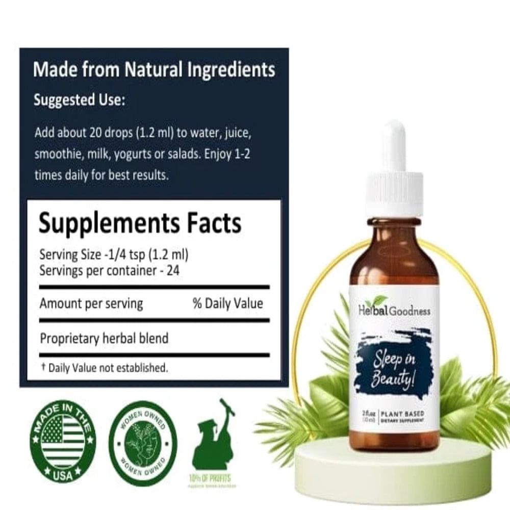 Sleep in Beauty - Natural Sleep Aid, Melatonin Support Supplement, Relaxation Aid, Valerian Root, Magnolia Bark - 2fl. oz - Herbal Goodness