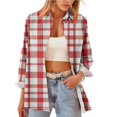 thumbnail image 4 of Womens Plaid Long Sleeve Shirt Trendy Turn Down Collar Button Down Coats Casual Loose Fit Business Work Outfits, 4 of 5
