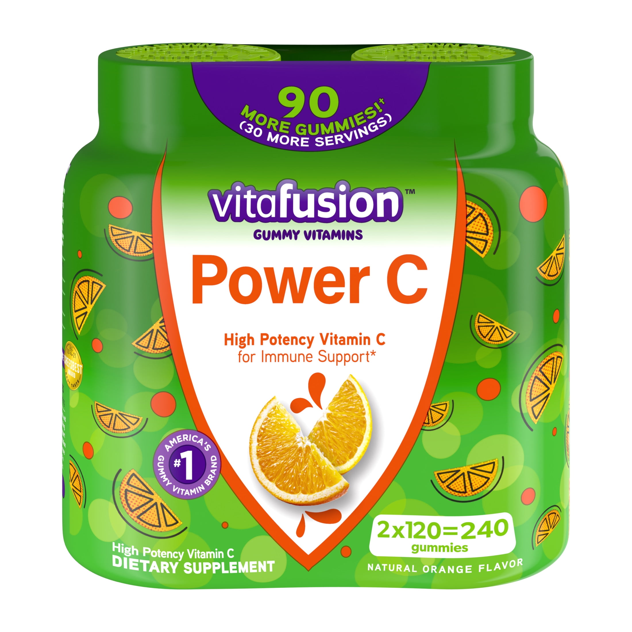 vitafusion Power C Gummy Immune Support* with vitamin C, Delicious Orange Flavor, 2x120ct Twin Pack (80 day supply), from Americas Number One Gummy Vitamin Brand