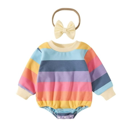 

U·nikaka Newborn Baby Girl Clothes Sweatshirt Rompers Long Sleeve Bodysuit Oversized With Headband Outfits 2PCS
