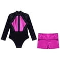 thumbnail image 3 of YONGHS Kids Girls Long Sleeve Leotard with Metallic Booty Shorts Set Gymnastics Dance Tracksuit Hot Pink 6, 3 of 7