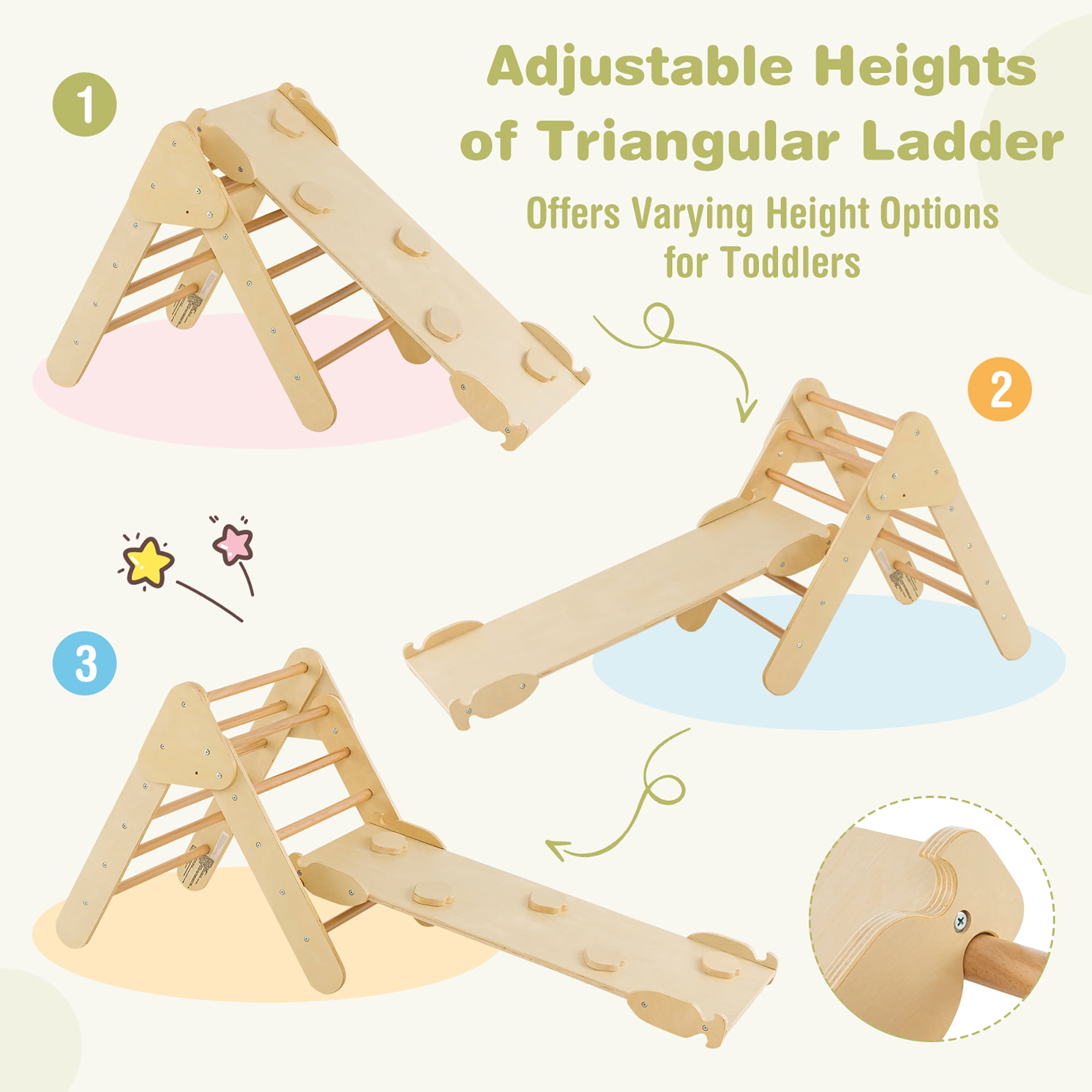 Scala triangolare di legno da arrampicata per bambini 3-7 anni, Scala  triangolare educativa per camera Colorato - Costway