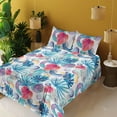thumbnail image 2 of Ambesonne Exotics Fitted & Flat Sheet with Sham 3 Pcs Set, Hawaii Leaf Pattern Memphis, Twin, Dark Coral Dark Lavender, 2 of 5