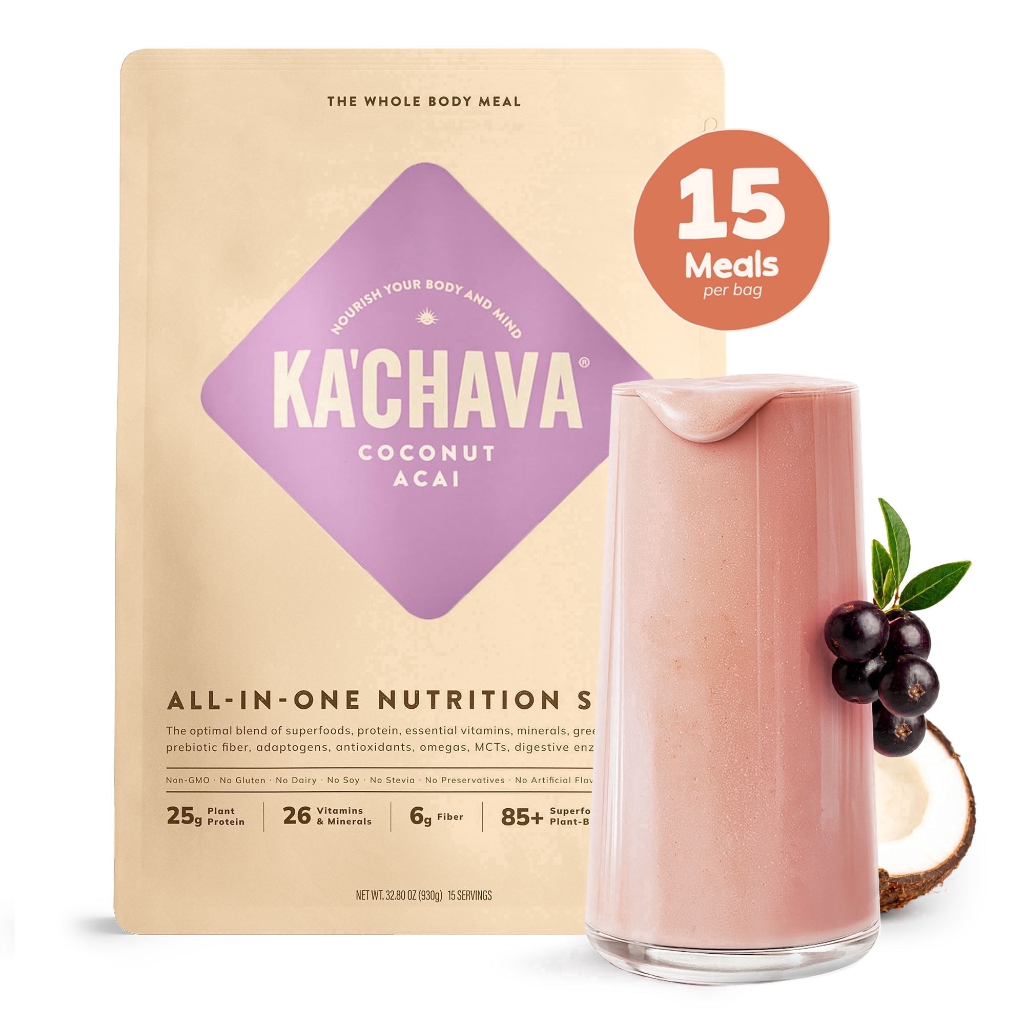 Ka'Chava Coconut Acai Meal Replacement Powder - 15 Servings