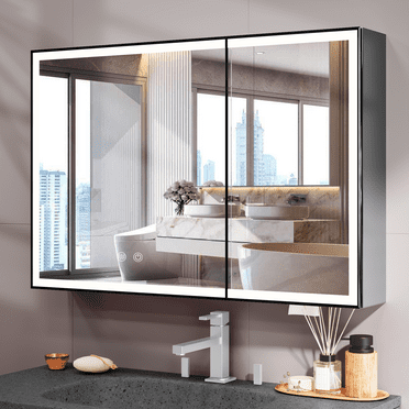 Ciumeeo Bathroom Wall Medicine Cabinet Anti-Fog With Lights Mirror Door & Shelve Storage