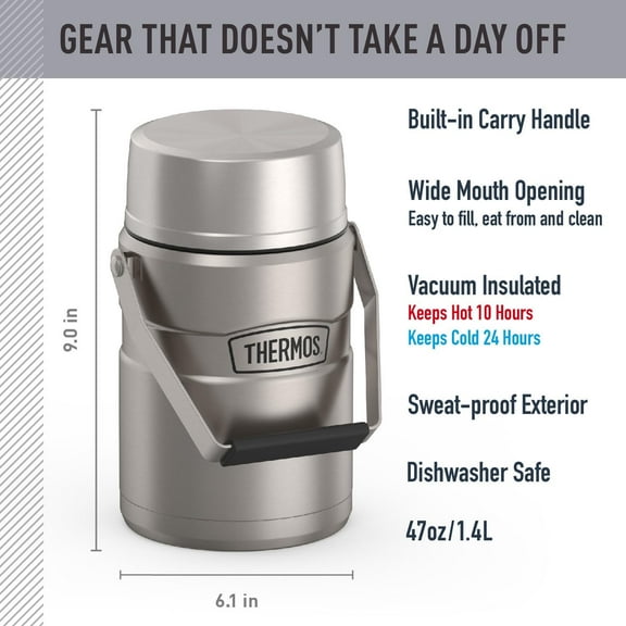 Stainless King Vacuum-Insulated Food Jar with 2 Storage Container Inserts, 47 Ounce, Matte Stainless Steel