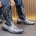 thumbnail image 2 of Men’s Western Cowboy Boots, Snake Print Embroidered Mid-Calf Boots, Pointed Toe with Metal Tip, Classic Pull-On Design Slip-Resistant Sole, 2 of 6