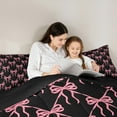 thumbnail image 4 of Feelyou Cartoon Bowknot Kids Bedding Comforter Set 7 Pieces, Black Pink Bow Full Bedding Set, Dreamy Princess Style Reversible Fitted Sheet Flat Sheet, Microfiber Bedroom Decor, 4 of 7