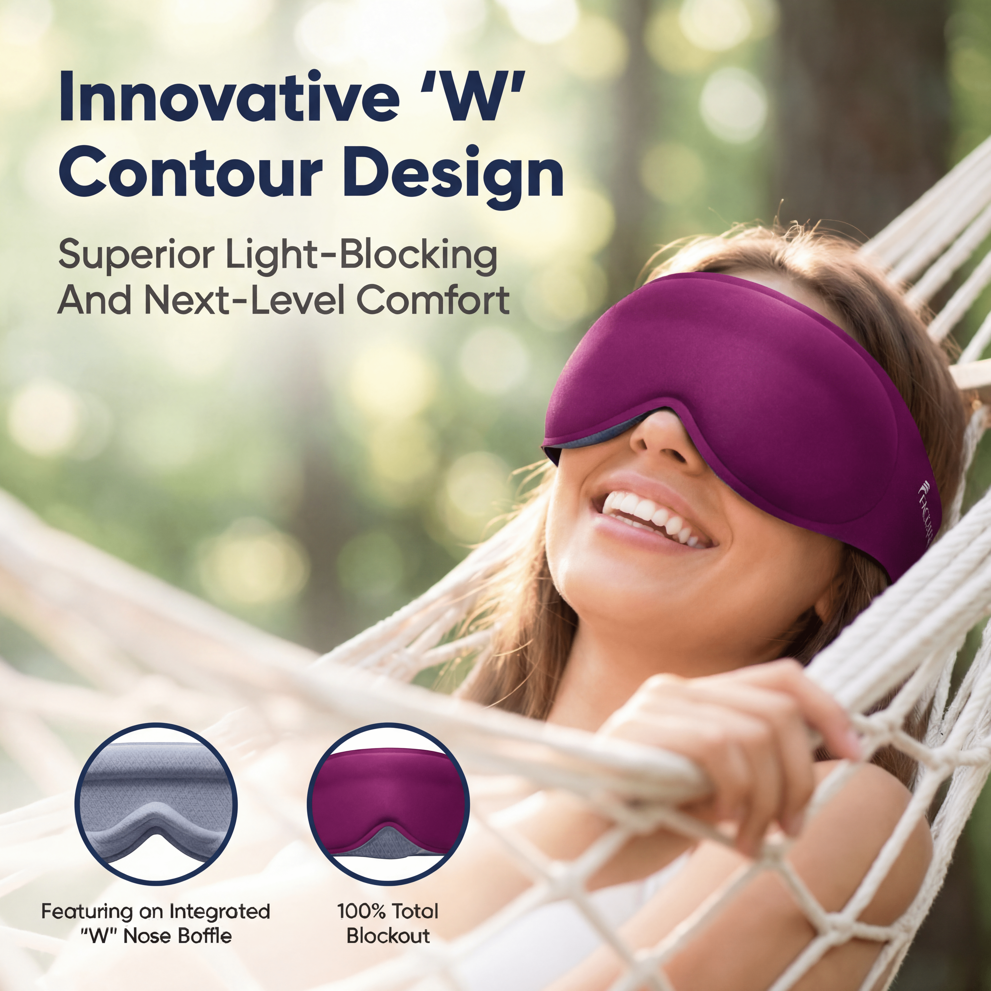 FACEMOON Weighted Sleep Mask 100% Blackout 3D Contoured for Men and Women Calming Sleep Moment Soft Memory Foam Zero Pressure Restful Sleep Purple