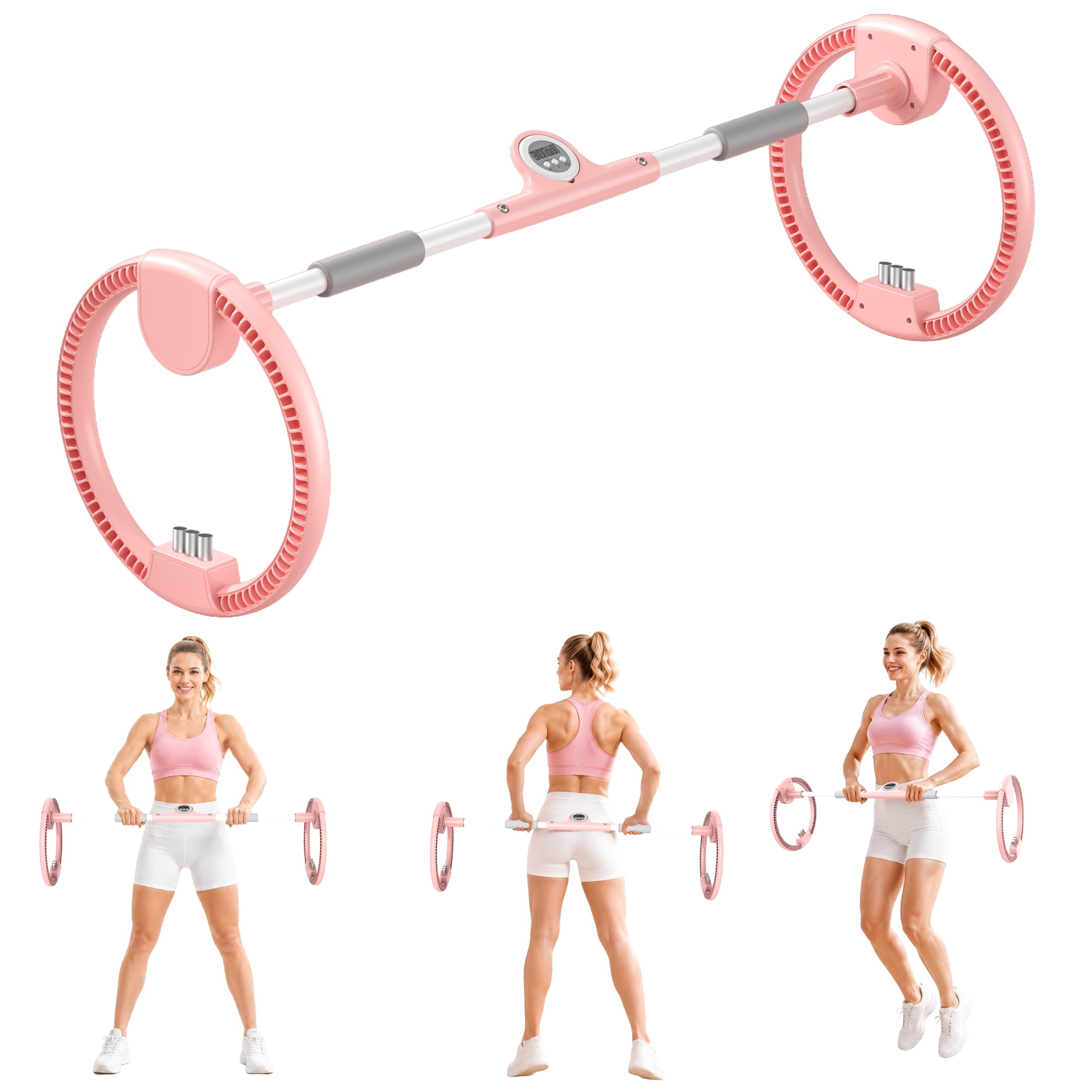 Exercise Wheel with Adjustable Arms and Dual-Wheel Design, Forearm Wrist Trainer and Fitness Equipment for Home Gym Office, Pink