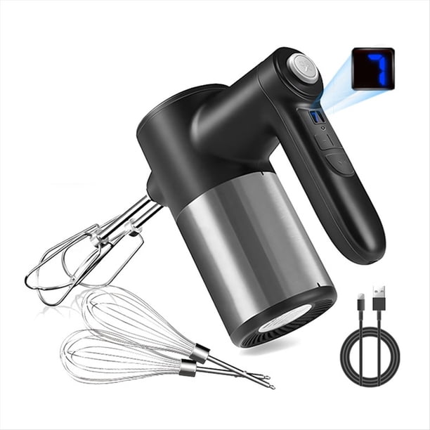 Batidora de Mano Inalámbrica, Pantalla Digital, Eléctrica Recargable de 7 Velocidades con 4 Accesorios de Acero Inoxidable, para Hornear y Huevos