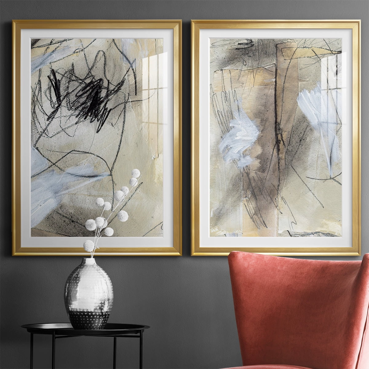 Wexford Home Masked Notes VII Premium Framed Print, 26.5" x 36.5" - Ready to Hang, Gold (Set of 2)