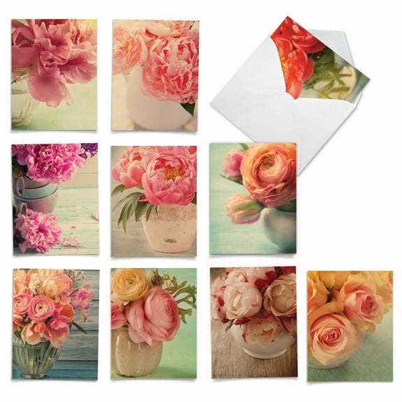 10 All Occasion Blank Note Cards Pack (4 x 5.12 Inch) - FULL BLOOMS M6553OCB
