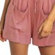 thumbnail image 4 of Pantalones cortos casuales para mujer, cintura elástica con cordón, 2 bolsillos delanteros grandes, pantalones cortos sueltos de verano con patrón liso, 4 of 6
