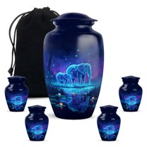 Yatskia Blue Elephant Mini Memorial Urns for Human Ashes Adult Female, Decorative Urns for Human Ash, Large Burial Urn for Ashes Adult Male, (Classic 10 Inch and 3 Inch)