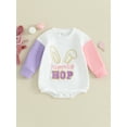 thumbnail image 3 of Jxzom Infant Baby Boy Girl My First Easter Outfit 3 6 12 18 Months Bunny Ear Contrast Color Romper Crewneck Sweatshirt Bodysuit, 3 of 8