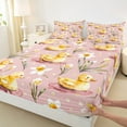 thumbnail image 3 of jejeloiu Rustic Duck Queen Sheet Sets,Country Flower Floral Flat Sheet,Pink Yellow Queen Fitted Sheet For Boys Teens,Ultra Soft Home Decor,4pcs, 3 of 7