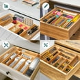 thumbnail image 2 of Sben Expandable Drawer Organizer for Utensils Holder, Adjustable Cutlery Tray, Wood Drawer Dividers Organizer for Silverware, Flatware, Knives for Kitchen (Bamboo), 2 of 9