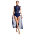 thumbnail image 3 of DPOIS Womens Mock Neck Open Back Lyrical Dance Dress Navy Blue-A XL, 3 of 7