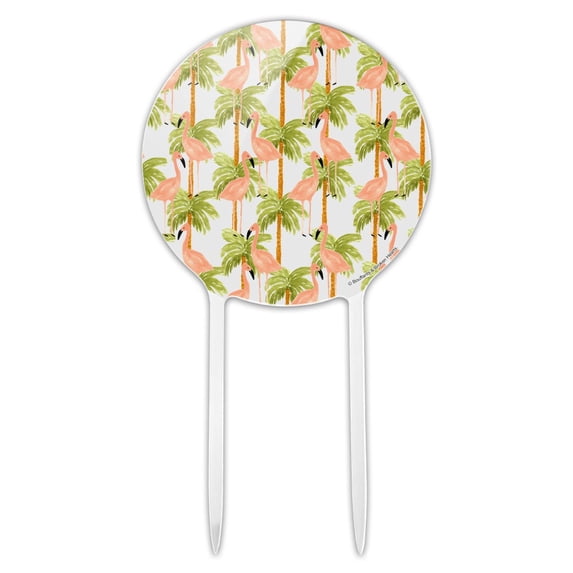 Acrylic Flamingos and Palm Trees Cake Topper Party Decoration for Wedding Anniversary Birthday Graduation