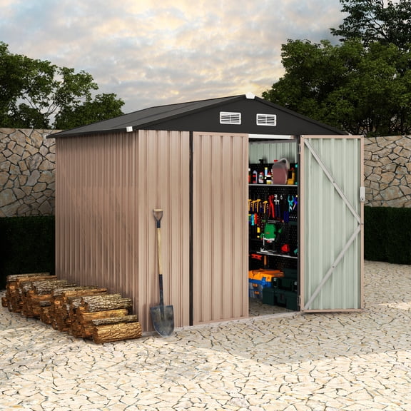 Outdoor Storage Shed, Backyard Metal Garden Tool Shed, Large Metal Shed Outdoor Storage Shed with Lockable Door and Vent for Backyard Patio Lawn