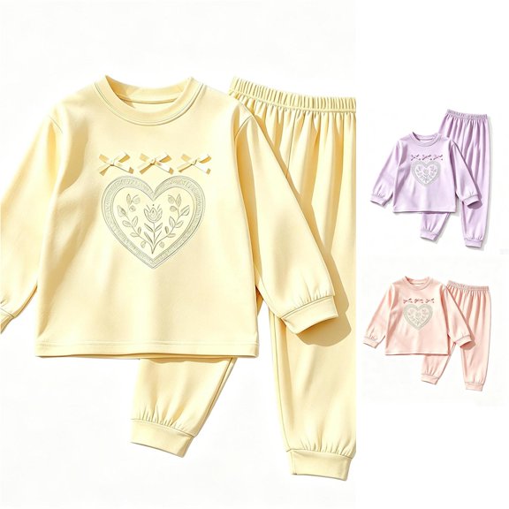 ZXLBBD Girls' Summer Graphic Soft Pajamas Pullover and Pants Casual 2 Piece Outfit for Toddler Kids Loose Fit Sleepwear Clothes Sets,Yellow,Size 11 Y-12 Y