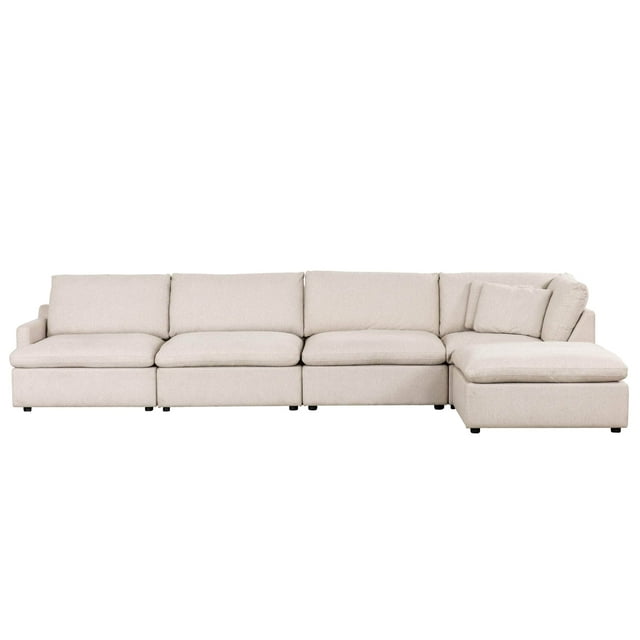Urban Cali Long Beach Modular L-Shaped Sectional Sofa with Ottoman, Axel Beige