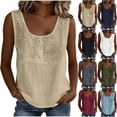 thumbnail image 7 of Women's Linen Tank Tops Floral Embroidered U-neck Sleeveless Beach Travel Casual Summer Tee Shirts Blouses (2XL, Army Green), 7 of 7