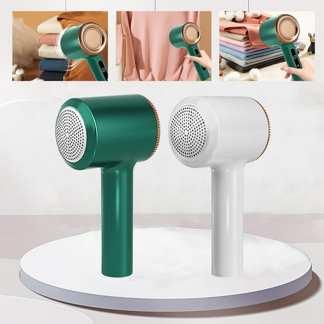 Quitapelusas para ropa y muebles - Afeitadora de tela de 6 cuchillas con 3 velocidades, recargable, contenedor grande para pelusa, verde/blanco