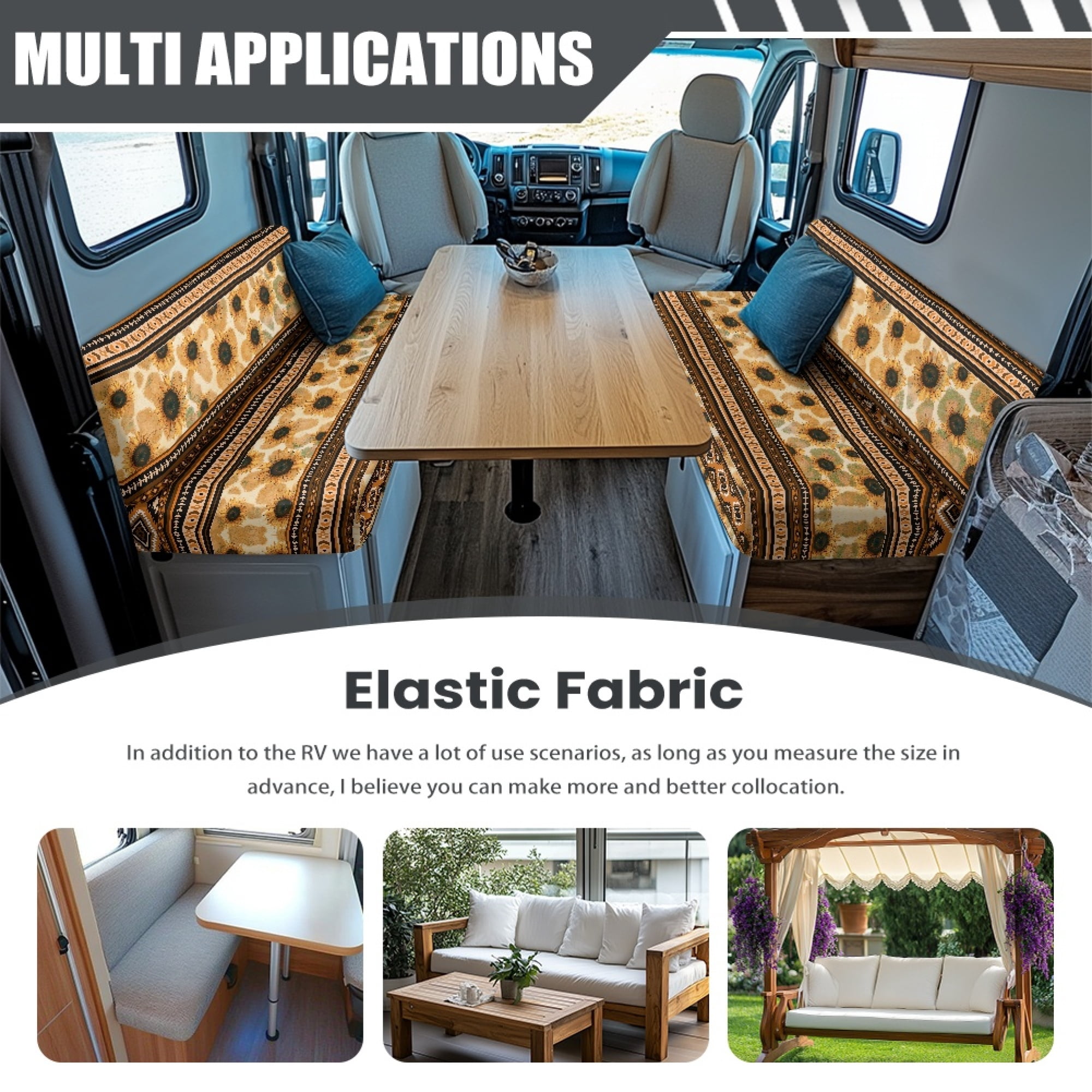 Yuyamidu Aztec RV Dinette Cushion Covers Sunflower Couch Cover for RV Camper Sofa Camper Cushion Slipcover Universal Camper Dinette Seat Covers for Travel Trailer Couch