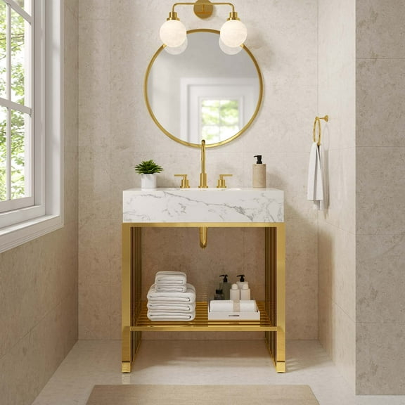 Modway Gridiron 30" Bathroom Vanity in White Gold