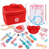 Wooden Dentist Kit for Kids, Toy Medical Kit with Stethoscope & Medical Storage Bag, Montessori Pretend Doctor Role Play Toys Gift for Girls Boys 3 4 5 6 Year Old