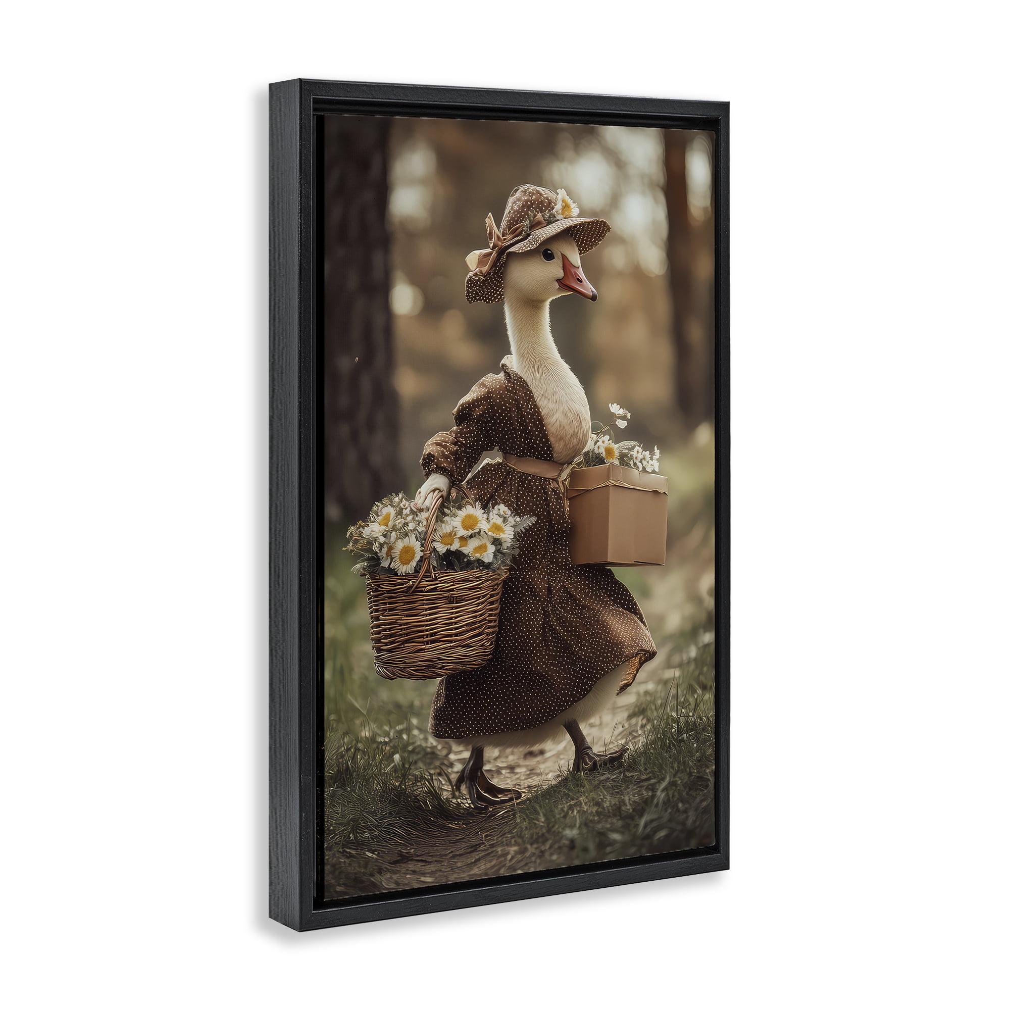 Stupell Industries Mother Goose with Flowers Black Framed Floater Canvas Wall Art, design by The Wands Want