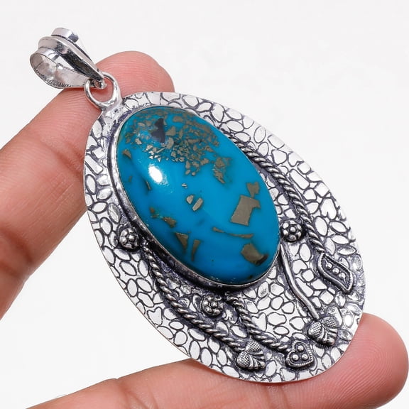 Copper Turquoise Gemstone Handmade Fashion Ethnic Pendant Jewelry 2.80" SA 273