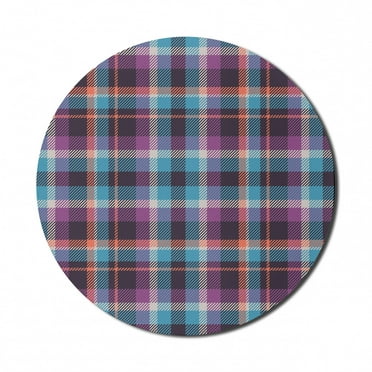 Checkered Mouse Pad for Computers, Celtic Tartan Irish Culture Scotland Country Antique Tradition Tile, Round Non-Slip Thick Rubber Modern Mousepad, 8" Round, Violet Pale Blue Salmon, by Ambesonne