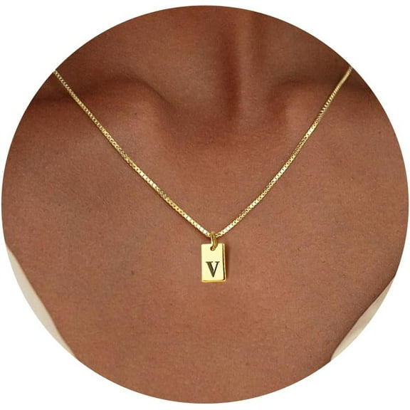 Gold Initial Necklaces For Women Non Tarnish, 14K Gold Plated Dainty Square Letter Pendant Charm Necklace Waterproof A-Z Trendy Thin Chain Name Necklace Personalized Jewelry Gifts[o5267]
